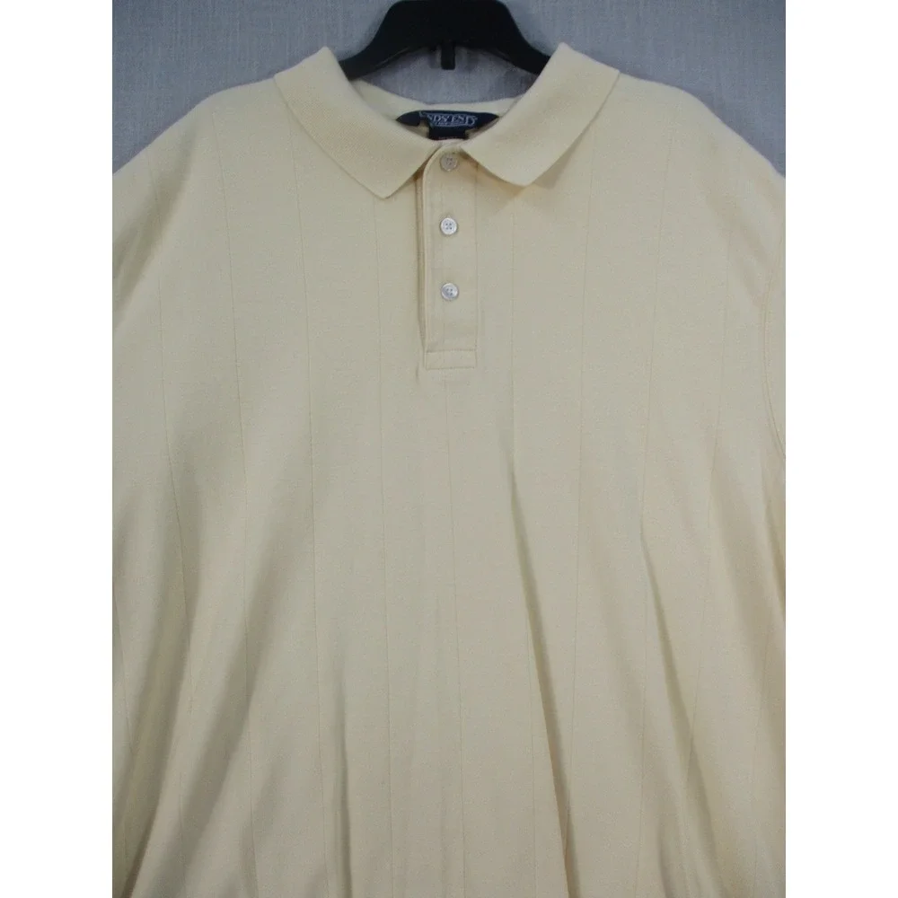 Lands End Men Polo Shirt XL 46-48 Yellow Short Sleeve Shadow Stripe Cotton Blend